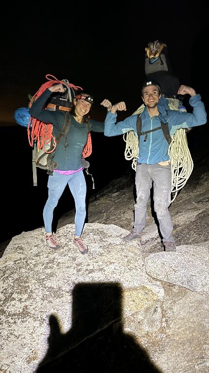 Amity Warme, El Niño, El Capitan, Yosemite - Amity Warme and Brent Barghahn on the summit of El Capitan in Yosemite after having repeated 'El Niño', autumn 2023