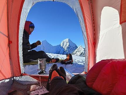 Chobutse, Nepal, Wadim Jabłoński, Maciej Kimel - Wadim Jabłoński and Maciej Kimel making the first ascent of 'Just Breathe' (M5 VI4 R/X 1600m) on Chobutse, Nepal (14-18/10/2023)