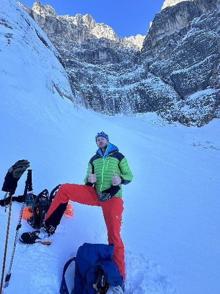 Croda di Cacciagrande, Sorapiss, Dolomiti, Mirco Grasso, Francesco Rigon - L'apertura di 'Solo per un sorriso' alla Croda di Cacciagrande (Sorapiss, Dolomiti) di Mirco Grasso e Francesco Rigon (19/12/2023)