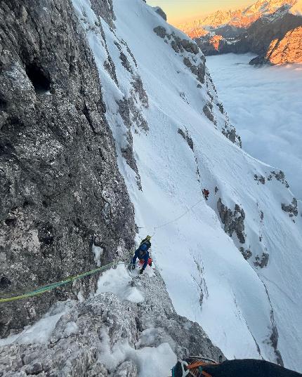 Agner, Dolomiti, Simon Gietl, Lukas Hinterberger, Michael Wohlleben - Ultima perla ground-up sulla Nord dell'Agner nelle Dolomiti (Simon Gietl, Lukas Hinterberger, Michi Wohlleben 27-29/12/2023)