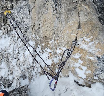 Cima Falkner, Brenta Dolomites, Federico Asciolla, Enrico Lovato - 'Il Cigno Nero' on Cima Falkner (Brenta Dolomites): the fifth belay