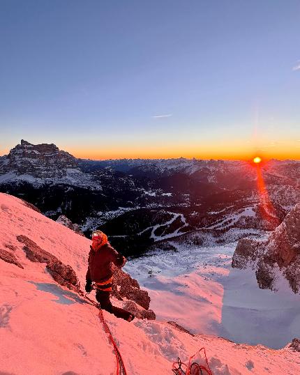 Civetta, Dolomiti, Christian Casanova, Francesco Favilli, Mathieu Maynadier - The first ascent of 'Mixte Feeling' in Civetta, Dolomites (Christian Casanova, Francesco Favilli, Mathieu Maynadier 15-16/01/2024)