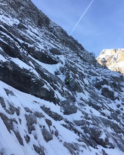 Monte Taburlo, Dolomites, Davide Cassol, Riccardo Da Canal, Luca Vallata - The first ascent of 'Gitanes bleu' on Monte Taburlo in the Dolomites (Davide Cassol, Riccardo Da Canal, Luca Vallata 21/01/2024)