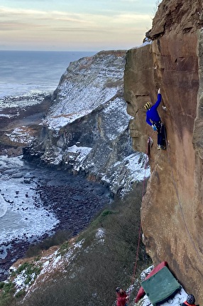 James Pearson - James Pearson making the first repeat of the trad climb 'Immortal' at Maiden's Bluff, Yorkshire, UK, January 2024