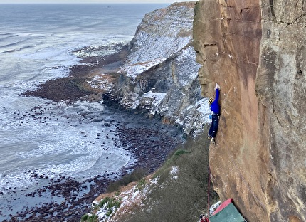 James Pearson - James Pearson making the first repeat of the trad climb 'Immortal' at Maiden's Bluff, Yorkshire, UK, January 2024