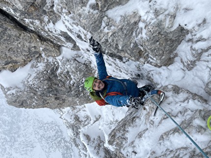 Elferkofel, Sexten Dolomites, Samuel Holzknecht, Simon Messner, Cesare Olivetti - The first ascent of 'La Penultima' on Elferkofel, Sexten Dolomites (Samuel Holzknecht, Simon Messner, Cesare Olivetti 12/2023 & 01/2024)