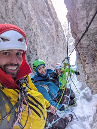 Elferkofel, Sexten Dolomites, Samuel Holzknecht, Simon Messner, Cesare Olivetti - The first ascent of 'La Penultima' on Elferkofel, Sexten Dolomites (Samuel Holzknecht, Simon Messner, Cesare Olivetti 12/2023 & 01/2024)