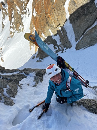 Aiguille d’Argentière, Arête Charlet Straton, Tom Lafaille, Fay Manners - La prima discesa di Stratonspherique su Aiguille d’Argentière (Tom Lafaille, Fay Manners 17/02/2024)