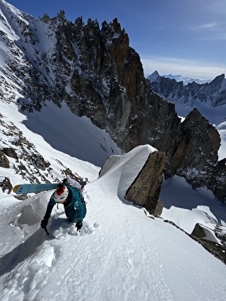 Aiguille d’Argentière, Arête Charlet Straton, Tom Lafaille, Fay Manners - La prima discesa di Stratonspherique su Aiguille d’Argentière (Tom Lafaille, Fay Manners 17/02/2024)