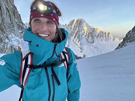 Aiguille d’Argentière, Arête Charlet Straton, Tom Lafaille, Fay Manners - Making the first ski descent of Stratonspherique on Aiguille d’Argentière (Tom Lafaille, Fay Manners 17/02/2024)