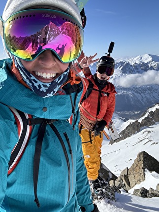 Aiguille d’Argentière, Arête Charlet Straton, Tom Lafaille, Fay Manners - Making the first ski descent of Stratonspherique on Aiguille d’Argentière (Tom Lafaille, Fay Manners 17/02/2024