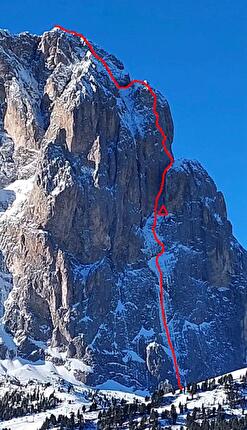 Langkofel, Dolomites, Martin Feistl, Simon Gietl - The first ascent of 'Aura' on the NE Face of Langkofel, Dolomites (Martin Feistl, Simon Gietl 02-03/02/2024)