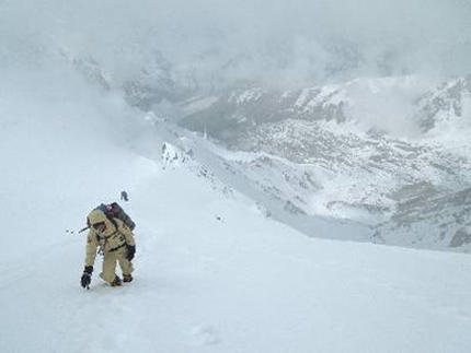 Mazeno Ridge, Nanga Parbat - Rick Allen on the Mazeno Ridge on Nanga Parbat above Camp 2.