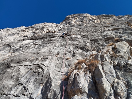 Val Scura, Vette Feltrine, Dolomiti, Nicolò Geremia, Mirco Grasso, Francesco Rigon - Durante la prima libera di 'Andamento Lento' in Valscura (Vette Feltrine, Dolomiti)