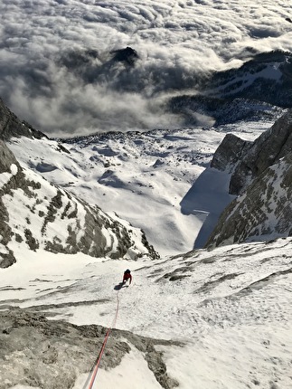 Civetta, Dolomiti, Nicola Bertoldo, Diego Dellai - Condizioni perfette durante l'apertura di 'Viaggio in Patagonia' in Civetta, Dolomiti (Nicola Bertoldo, Diego Dellai 06-07/02/2024)