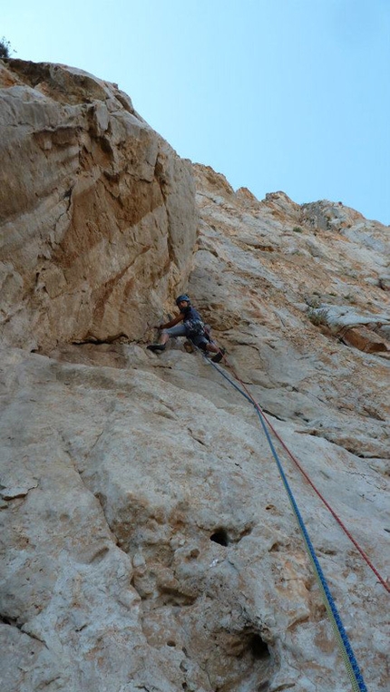 Monaco di Clausura, San Vito Lo Capo - Fabio Failla and Luigi Filocamo during the first ascent of Monaco di Clausura  (5 pitches, 6c max, 6b+ oblig), Pizzo Monaco, San Vito Lo Capo, Sicily.