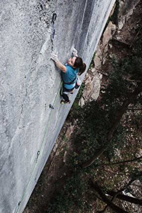 Barbara Zangerl - Barbara Zangerl repeating Pungitopo (8c+) at Arco, Italy, April 2024