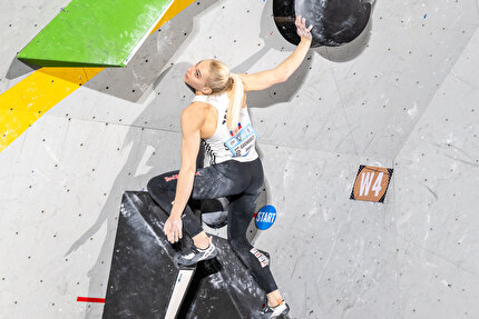 Boulder World Cup 2024 - Janja Garnbret competing in the first stage of the Boulder World Cup 2024 at Keqiao in China