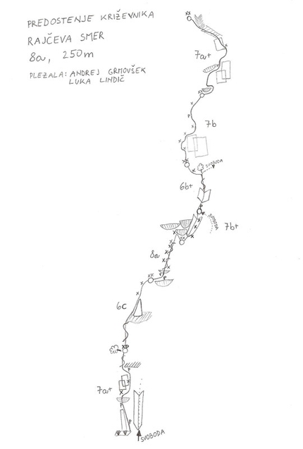 Križevnik - Il 17/06/2012 Luka Lindic e Andrej Grmovšek hanno liberato la loro nuova via di più tiri Rajčeva (8a, 250m) sulla parete nord del Križevnik in Slovenia.