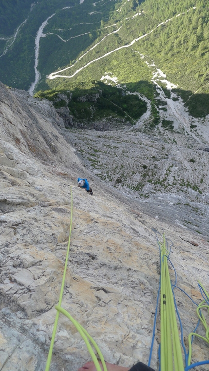 Donnafugata - Mayan Smith-Gobat and David Falt during their July 2012 repeat of Donnafugata sulla Torre Trieste, Civetta, Dolomites