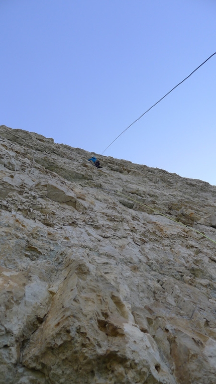 Donnafugata - Mayan Smith-Gobat and David Falt during their July 2012 repeat of Donnafugata sulla Torre Trieste, Civetta, Dolomites