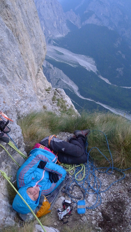 Donnafugata - Mayan Smith-Gobat and David Falt during their July 2012 repeat of Donnafugata sulla Torre Trieste, Civetta, Dolomites