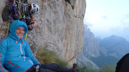 Donnafugata - Mayan Smith-Gobat at the bivy on Donnafugata, Torre Trieste, Civetta, Dolomites