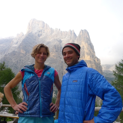 Donnafugata - Mayan Smith-Gobat and David Falt after their July 2012 repeat of Donnafugata sulla Torre Trieste, Civetta, Dolomites