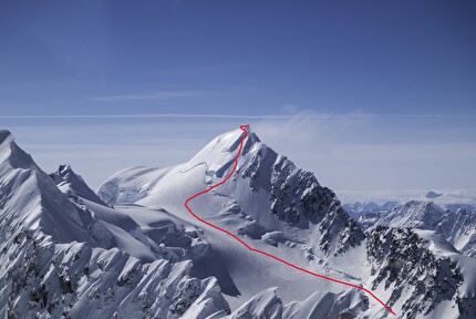 Mt. Charles Alaska, Fred Caloggero, Joseph Hobby - The route line of 'Spectre' on Mount Charles, Alaska, first ascended by Fred Caloggero and Joseph Hobby in April 2024