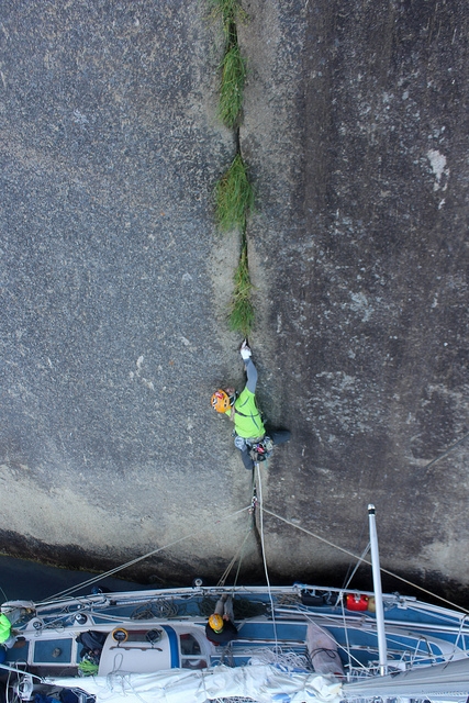 The Arctic Project - Greenland - Steve Bradshaw fighting grass on pitch 1, Improbability Drive, Impossible Wall, Greenland