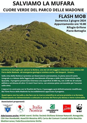 Monte Mufara, Sicilia - Domenica 2 giugno il Club Alpino Italiano Sicilia, insieme ad altre associazioni di protezione ambientale, organizza il flashmob 'Salviamo la Mufara, cuore verde del Parco delle Madonie', sulla cui cima è prevista la realizzazione dell'Osservatorio astronomico 'FlyEye'.