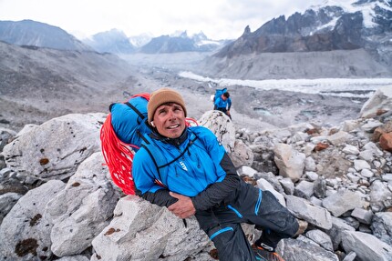 Hungchi, Charles Dubouloz, Symon Welfringer - Charles Dubouloz and Symon Welfringer making the first ascent of 'Le Cavalier sans tête', a new route on Hungchi (7,029m), May 2024