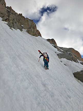 Grande Fourche, Fay Manners, Benjamin Ramos - Fay Manners and Benjamin Ramos making the first ski descent of 'Le Z' on the south face of Grande Fourche on 12/05/2024
