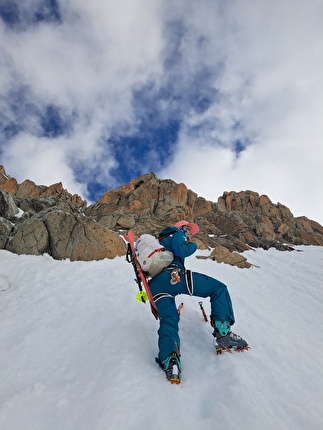 Grande Fourche, Fay Manners, Benjamin Ramos - Fay Manners and Benjamin Ramos making the first ski descent of 'Le Z' on the south face of Grande Fourche on 12/05/2024