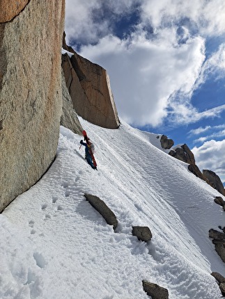 Grande Fourche, Fay Manners, Benjamin Ramos - Fay Manners and Benjamin Ramos making the first ski descent of 'Le Z' on the south face of Grande Fourche on 12/05/2024