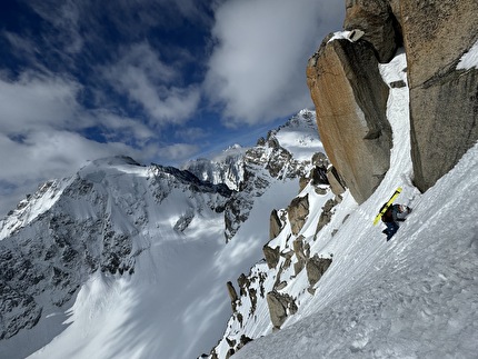 Grande Fourche, Fay Manners, Benjamin Ramos - Fay Manners and Benjamin Ramos making the first ski descent of 'Le Z' on the south face of Grande Fourche on 12/05/2024