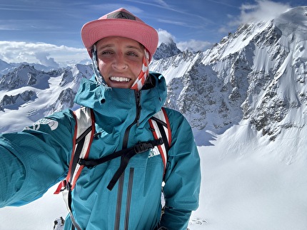 Grande Fourche, Fay Manners, Benjamin Ramos - Fay Manners and Benjamin Ramos making the first ski descent of 'Le Z' on the south face of Grande Fourche on 12/05/2024
