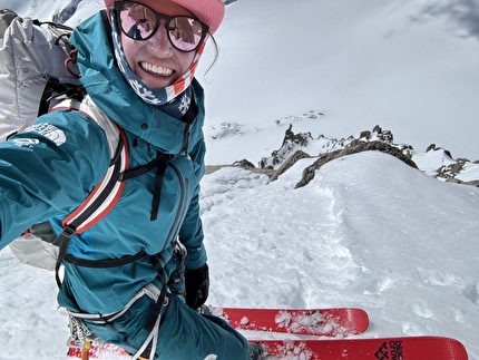 Grande Fourche, Fay Manners, Benjamin Ramos - Fay Manners and Benjamin Ramos making the first ski descent of 'Le Z' on the south face of Grande Fourche on 12/05/2024