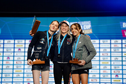 Boulder World Cup 2024 - 2. Jennifer Eucharia Buckley 1. Janja Garnbret 3. Annie Sanders, Innsbruck Boulder World Cup 2024