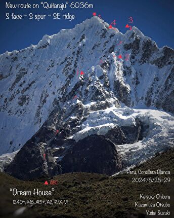 Nevado Quitaraju, Perù, Keisuke Ohkura, Kazumasa Ostubo, Yudai Suzuki - La prima salita di 'Dream House' su Nevado Quitaraju in Perù (Keisuke Ohkura, Kazumasa Ostubo, Yudai Suzuki 25-29/06/2024)