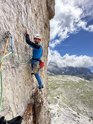 Gelbe Mauer, Kleine Zinne, Drei Zinnen, Dolomites - Cesare Lotti climbing 'Gelbe Mauer', Kleine Zinne, Drei Zinnen, Dolomites