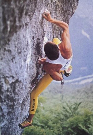 Riccardo Scarian - Riccardo Scarian su Terminator 8a+ in Totoga, terza salita, agosto 1990