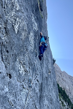 Traumpfeiler, Cansla, Dolomiti - Sulla via 'Traumpfeiler', Cansla, Mëisules dala Biesces