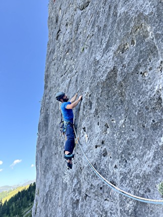 Traumpfeiler, Cansla, Dolomiti - Sulla via 'Traumpfeiler', Cansla, Mëisules dala Biesces