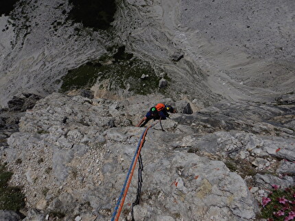 Piccolo Lagazuoi, Dolomiti, Walter Polidori - La via 'Odio la Guerra' al Piccolo Lagazuoi, Dolomiti: L4, uscita