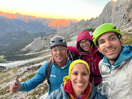 Nasim Eshqi, Sina Heidari - The first ascent of 'Woman, Life, Freedom' on Rosengarten / Catinaccio, Dolomites (Arianna Capra, Nasim Eshqi, Sina Heidari, Gianni Trepin 25/09/2023)