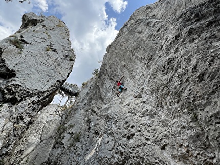 Crni Kal Slovenia - Stefano Capato climbing  'Gorgonzola' (6b) at Črni Kal in Slovenia