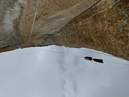 Grand Diedre Desplomando, Trango Tower - 'Hauling on the steepest part of the wall: P13 8a+?/7a, A3 'Grand Diedre Desplomando, Trango Tower (Tomáš Buček, František Bulička, Martin Krasňanský, Michal Mikušinec, summer 2024)
