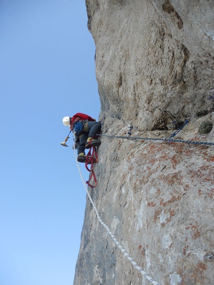 Pilastro Parmenide - Cima dell'Auta Orientale, Dolomiti - Giorgio Travaglia, sull'8° tiro del Pilastro Parmenide