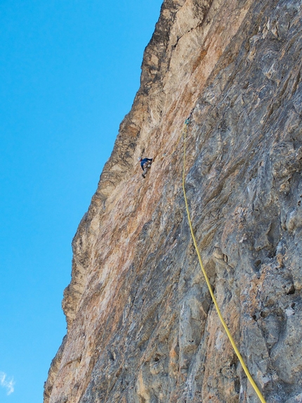 Tre Cime di Lavaredo - Arnaud Petit on the route Alpenliebe, Cima Ovest, Dolomites